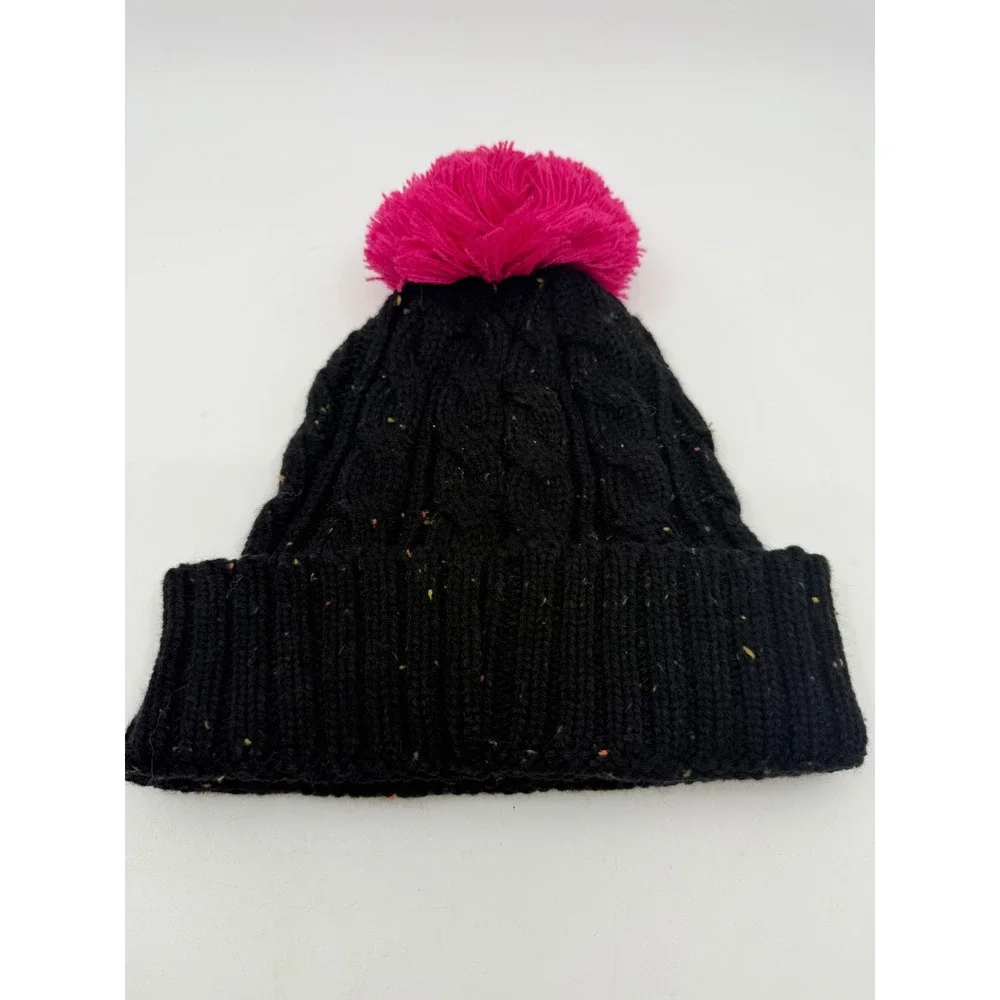NHL Pittsburgh Penguins Girls Black Pink Cable Knit Pom Beanie Hat One Size Kid